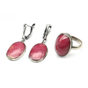 Кольцо и серьги с родонитом  "Овал"