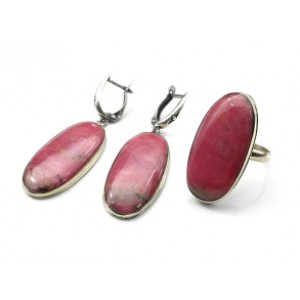 Кольцо и серьги с родонитом "Орлец"