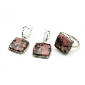 Кольцо и серьги из родонита Кольцо и серьги из родонита