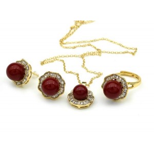 Комплект украшений Кольцо, серьги, кулон с сердоликом (имитация) и цирконом Комплект украшений Кольцо, серьги, кулон с сердоликом (имитация) и цирконом