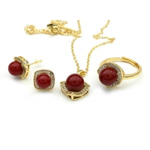 Комплект украшений Кольцо, серьги, кулон с сердоликом (имитация) и цирконом Комплект украшений Кольцо, серьги, кулон с сердоликом (имитация) и цирконом