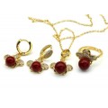 Комплект украшений Кольцо, серьги, кулон с сердоликом (имитация) и цирконом