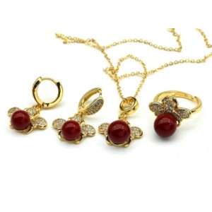 Комплект украшений Кольцо, серьги, кулон с сердоликом (имитация) и цирконом Комплект украшений Кольцо, серьги, кулон с сердоликом (имитация) и цирконом
