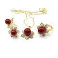 Комплект украшений Кольцо, серьги, кулон с сердоликом (имитация) и цирконом
