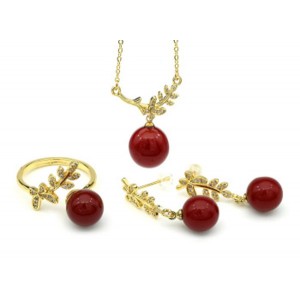 Комплект украшений Кольцо, серьги, кулон с сердоликом (имитация) и цирконом Комплект украшений Кольцо, серьги, кулон с сердоликом (имитация) и цирконом