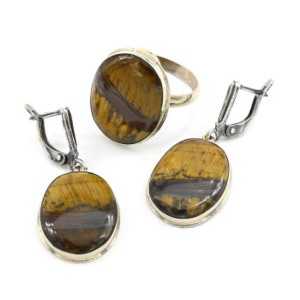 Кольцо и серьги тигровый глаз  "Овал"