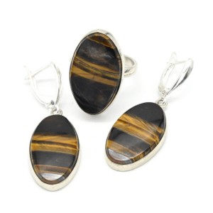 Кольцо и серьги тигровый глаз