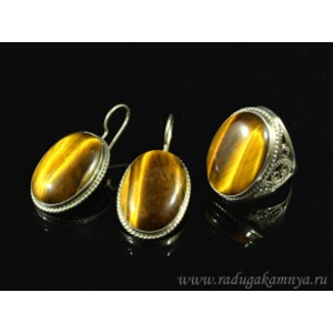 Кольцо и серьги с тигровым глазом