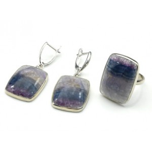 Кольцо и серьги с флюоритом "Прямоугольник"