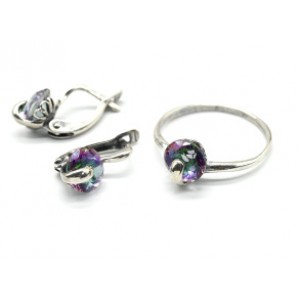 Кольцо и серьги циркон искусственный, цвет хамелеон