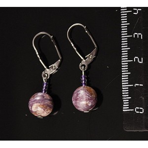 Серьги чароит шарик 10мм