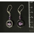 Серьги чароит (галтовка), аметист (шарик 6мм), гематит (круг)