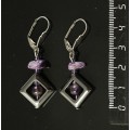 Серьги чароит (галтовка), аметист (шарик 6мм), гематит (ромб)