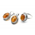 Комплект Кольцо и серьги с янтарем овал 13*17мм цвет коньячный, 6,6г (иск.)
