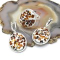 Комплект с янтарём мозаика в посеребрении кольцо, серьги овал 23*26мм, 8,8г