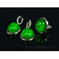 Комплект с янтарём "буранит" в посеребрении кольцо, серьги овал 22*26мм зеленый (иск.)