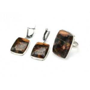 Кольцо и серьги яшма Пикассо