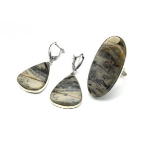 Кольцо и серьги яшма уральская