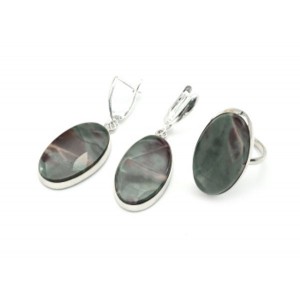 Кольцо и серьги яшма уральская "Овал"