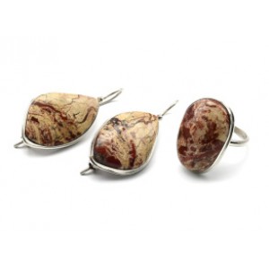 Кольцо и серьги яшма уральская Кольцо и серьги яшма уральская