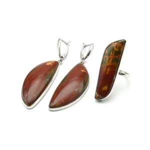 Кольцо и серьги яшма Пикассо