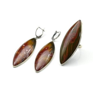 Кольцо и серьги яшма "Пикассо"