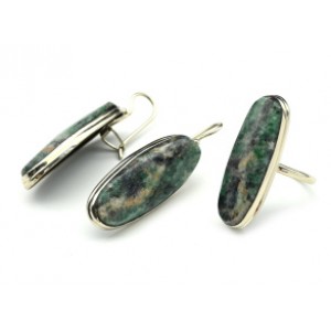 Кольцо и серьги лиственит "Овал"