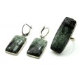 Кольцо и серьги серафинит "Прямоугольник"