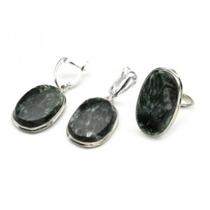 Кольцо и серьги серафинит "Овал"