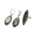 Кольцо и серьги актинолит "Овал"