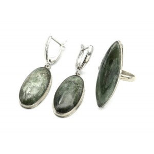 Кольцо и серьги актинолит "Овал"