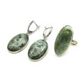 Кольцо и серьги актинолит "Овал"