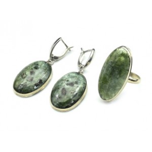 Кольцо и серьги актинолит "Овал"