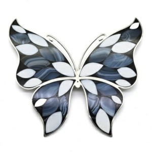 Брошь с агатом тиманским и кахолонгом "Бабочка" 85*77мм.