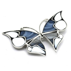 Брошь с агатом тиманским и кахолонгом "Бабочка" 73*53мм.