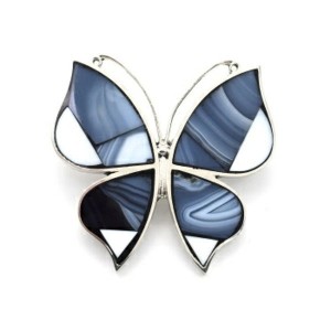 Брошь с агатом бразильским и кахолонгом "Бабочка" 42*41мм.