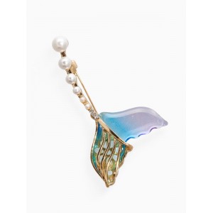 Брошь «Хвост Русалки» с жемчугом, цветная, цвет золотистый