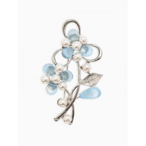 Брошь с жемчугом «Цветы», голубая, цвет серебристый