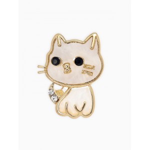 Брошь перламутровый «Котёнок», белая, цвет золотистый