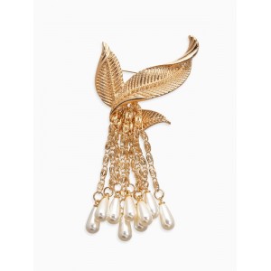 Брошь «Птица с жемчужным хвостом», белая, цвет золотистый