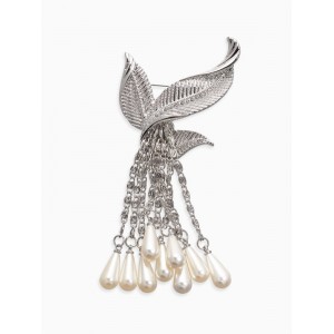 Брошь «Птица с жемчужным хвостом», белая, цвет серебристый