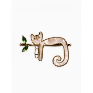 Брошь перламутровая «Котёнок на ветке», белая, цвет золотистый Брошь перламутровая «Котёнок на ветке», белая, цвет золотистый