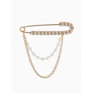 Булавка «Шик цепочки и жемчуга», в стразах, L=7.5 см, белая, цвет золотистый