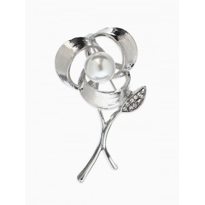 Брошь «Цветок Тринити с жемчугом», белая, цвет серебристый