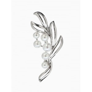 Брошь «Жемчужная ветвь», белая, цвет серебристый