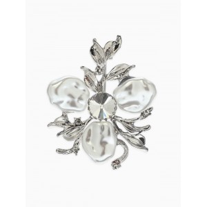 Брошь «Цветочек роскошный жемчуг», белая, цвет серебристый