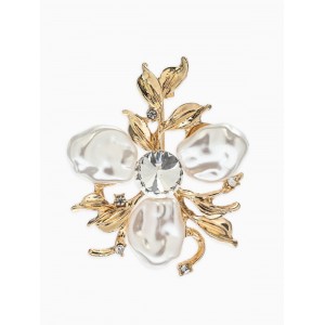 Брошь «Цветочек роскошный жемчуг», белая, цвет золотистый