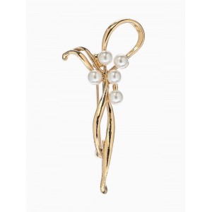 Брошь «Бантик с жемчугом», белая, цвет золотистый