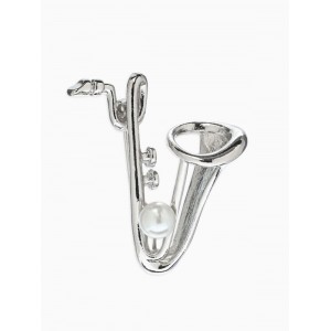 Брошь «Музыка. Саксофон с жемчужиной», белая, цвет серебристый