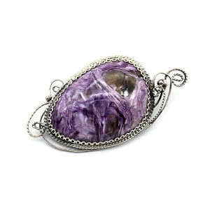 Брошь чароит 45*23мм. Брошь чароит 45*23мм.